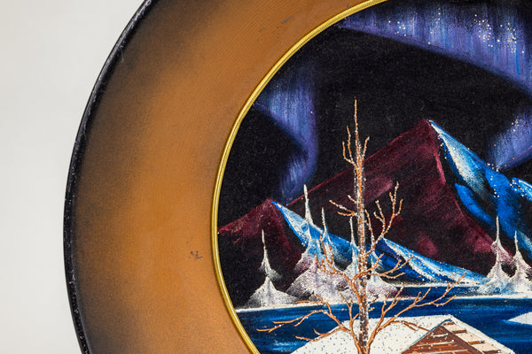Bob Ross 1971 Original Painting on Signed Velvet inside Gold Pan