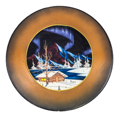 Bob Ross 1971 Original Painting on Signed Velvet inside Gold Pan