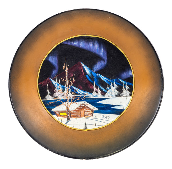 Bob Ross 1971 Original Painting on Signed Velvet inside Gold Pan