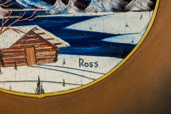 Bob Ross 1971 Original Painting on Signed Velvet inside Gold Pan