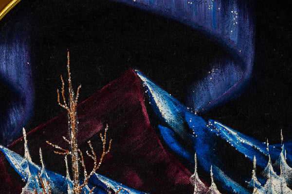 Bob Ross 1971 Original Painting on Signed Velvet inside Gold Pan