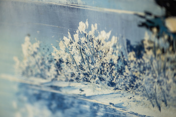 Bob Ross original oil on canvas landscape (1979), echoing "The Joy of Painting" aesthetic with serene winter scenery. Signed, and accompanied by a certificate of authenticity from Bob Ross Inc.