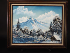 Bob Ross Original Signed Painting Winter Mountain Cabin Scene w Bob Ross Inc COA