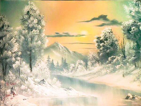 Bob Ross Original Painting Signed 18” x 24” Winter Landscape Authentic Oil on Canvas