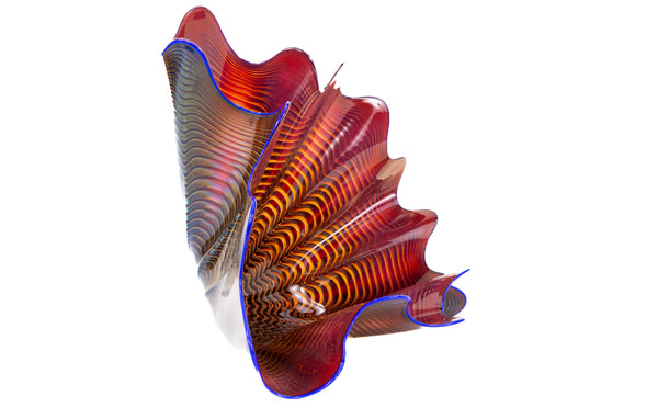 Dale Chihuly Amber Plum Persian with Cobalt Blue Lip Wrap 1989 Large 22” Hand Blown Glass Sculpture