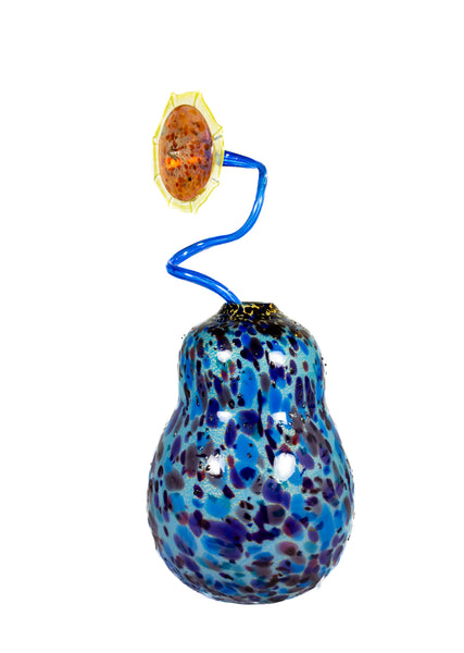 Dale Chihuly Original Large 45” Azure Blue Ikebana Vase with Sunflower Hand Blown Glass Sculpture