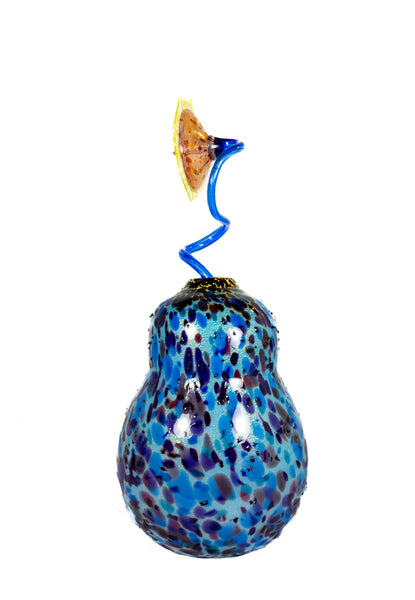 Dale Chihuly Original Large 45” Azure Blue Ikebana Vase with Sunflower Hand Blown Glass Sculpture