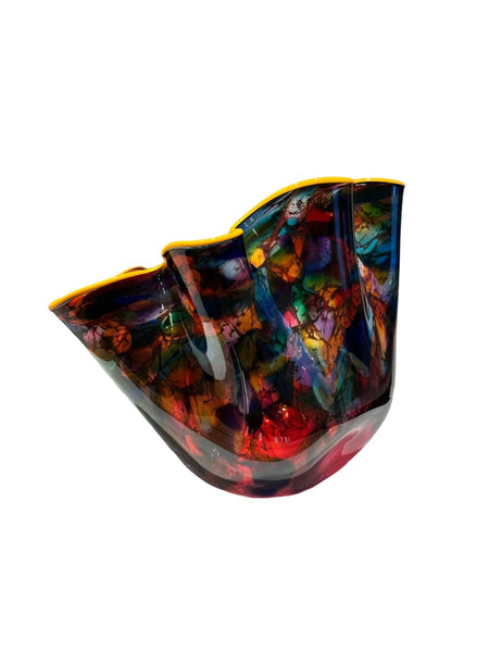 Dale Chihuly Unique Burgundy Macchia with Yellow Lip Wrap Signed 1999 Hand Blown Glass