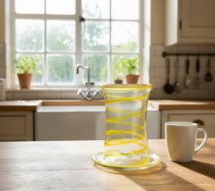 Dale Chihuly, Clear Vase with Yellow Stripes - Narrow with Base