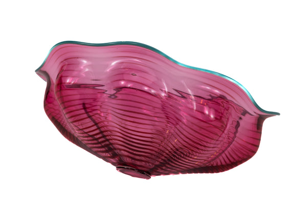 Dale Chihuly 3pc Garnet Seaform Set with Teal Lip Wrap Signed Unique Hand Blown Glass Sculpture