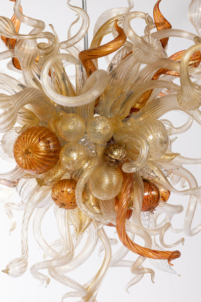Dale Chihuly Original Glass Gilded Silver and Gold Ice Chandelier with Ruby Accents w Free Installation