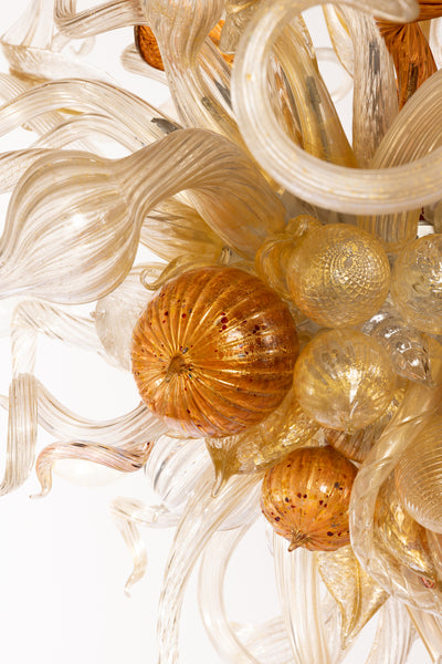Dale Chihuly Original 6' x 6' 200+  piece Glass Gilded Silver and Gold Ice Chandelier with Ruby Accents