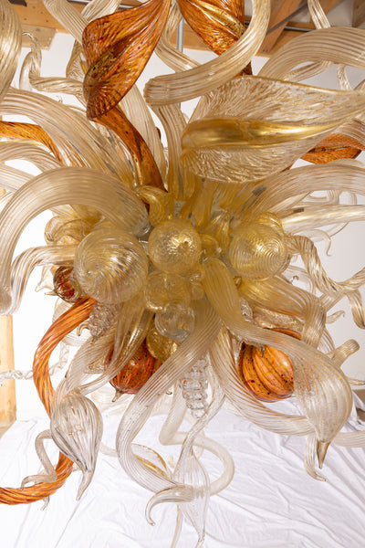 Dale Chihuly Original 6' x 6' 200+  piece Glass Gilded Silver and Gold Ice Chandelier with Ruby Accents