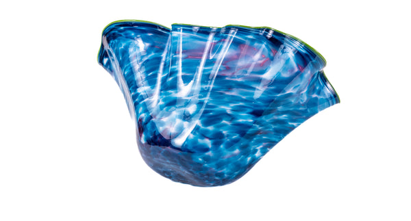 Dale Chihuly 1993 Sky Blue and Magenta Macchia with Lime Green Lip Wrap Signed Hand Blown Glass