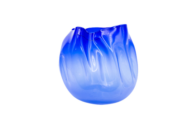 Dale Chihuly Paris Blue with Black Threads Hand Blown Glass Basket with Appraisal
