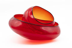 Rare IWATA GLASS Red Triangle Bowl/岩田工芸 岩田ガラス 工芸 岩田藤七 IWATAGLASS Flower vase 【公式通販】