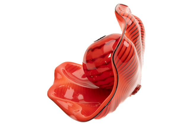 Dale Chihuly Signed Chinese Red Seaform Pair with Black Lip Wraps 1995 Signed Portland Press Edition