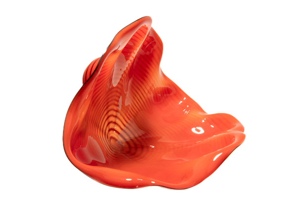 Dale Chihuly Signed Chinese Red Seaform Pair with Black Lip Wraps 1995 Signed Portland Press Edition