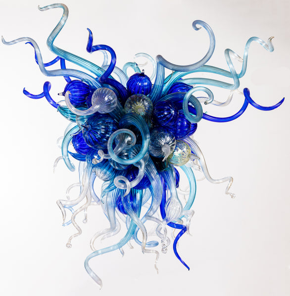 Dale Chihuly Original Hand Blown Blue Mosaic Glass Chandelier w Free Installation