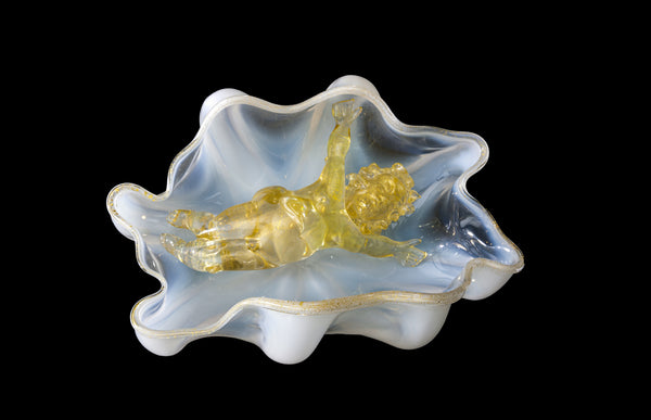 Dale Chihuly Original One of a Kind Golden Putti in Azure Blue Seaform Glass