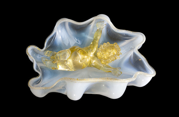 Dale Chihuly Original One of a Kind Golden Putti in Azure Blue Seaform Glass