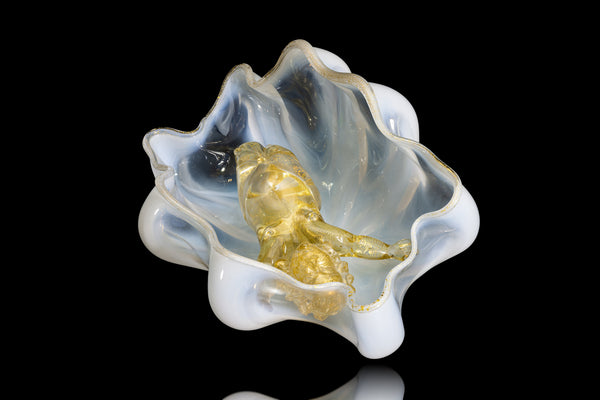 Dale Chihuly Original One of a Kind Golden Putti in Azure Blue Seaform Glass