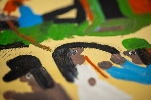 Clementine Hunter, Saturday Night, 1983 Original Oil on Canvas Board Signed Painting