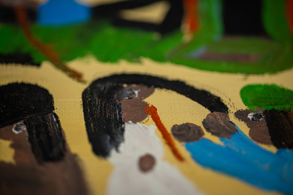 Clementine Hunter, Saturday Night, 1983 Original Oil on Canvas Board Signed Painting