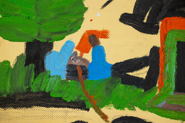 Clementine Hunter, Saturday Night, 1983 Original Oil on Canvas Board Signed Painting