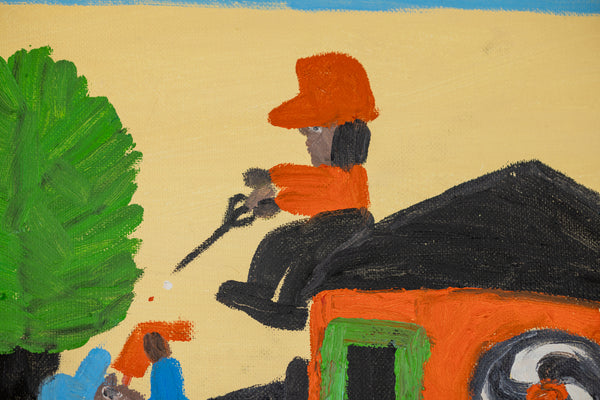 Clementine Hunter, Saturday Night, 1983 Original Oil on Canvas Board Signed Painting