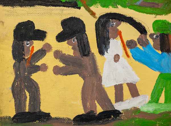 Clementine Hunter, Saturday Night, 1983 Original Oil on Canvas Board Signed Painting