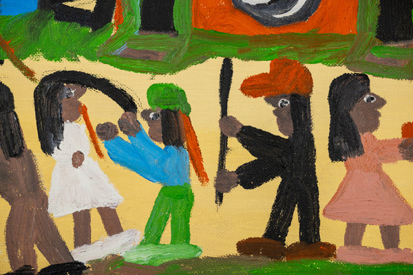 Clementine Hunter, Saturday Night, 1983 Original Oil on Canvas Board Signed Painting