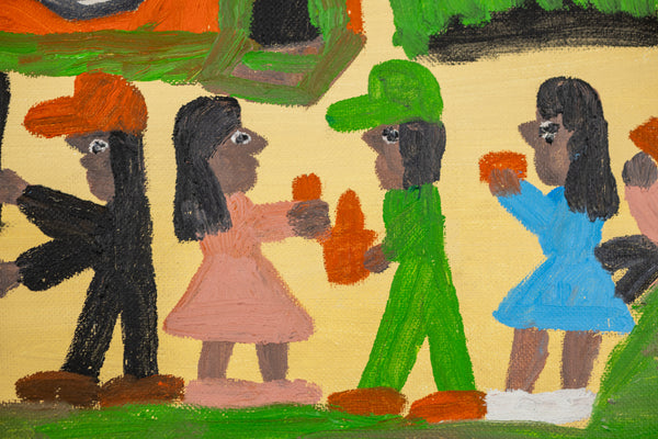 Clementine Hunter, Saturday Night, 1983 Original Oil on Canvas Board Signed Painting