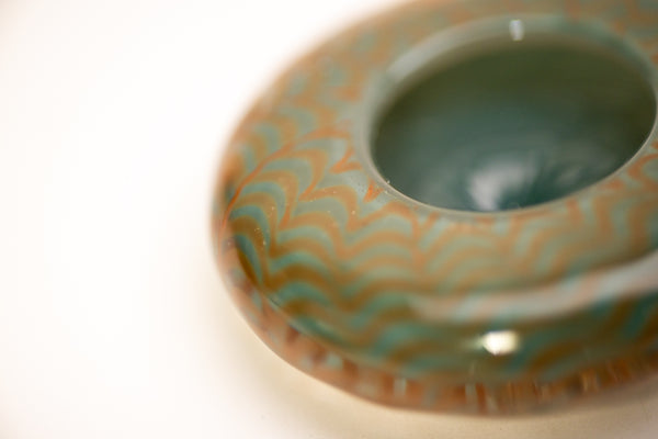 Dale Chihuly Seafoam Green and Desert Tan 2 Piece Hand-Blown Glass Basket Pair