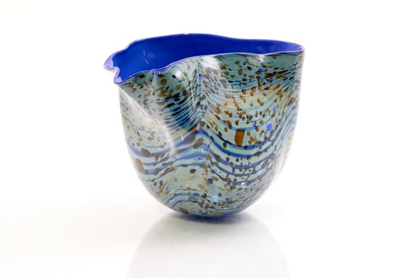 Dale Chihuly / Blue Opal Macchia (1982), a signed and dated hand-blown glass sculpture measuring 4.75 inches high by 5.5 inches in diameter