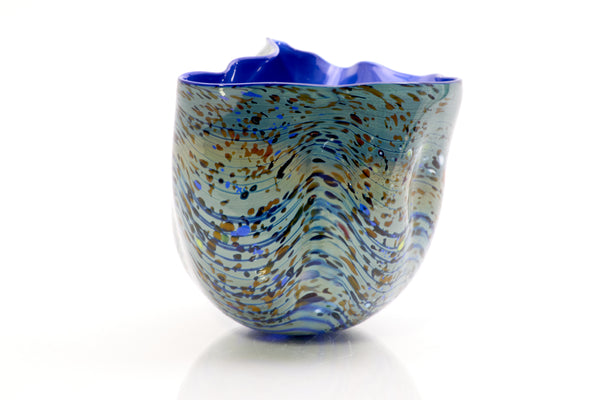 Dale Chihuly / Blue Opal Macchia (1982), a signed and dated hand-blown glass sculpture measuring 4.75 inches high by 5.5 inches in diameter