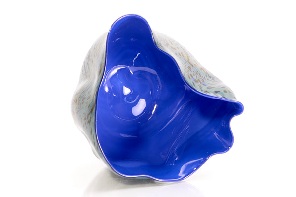 Dale Chihuly / Blue Opal Macchia (1982), a signed and dated hand-blown glass sculpture measuring 4.75 inches high by 5.5 inches in diameter