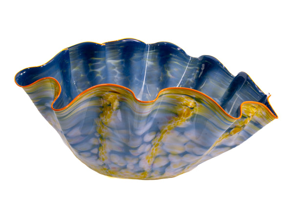 Dale Chihuly Large 28” Signed 1984 Harbor Blue Macchia with Tangerine Orange Lip Wrap