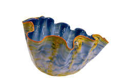 Dale Chihuly, Large 28” Signed 1984 Harbor Blue Macchia with Tangerine Orange Lip Wrap