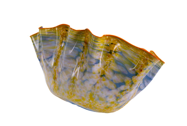 Dale Chihuly Large 28” Signed 1984 Harbor Blue Macchia with Tangerine Orange Lip Wrap