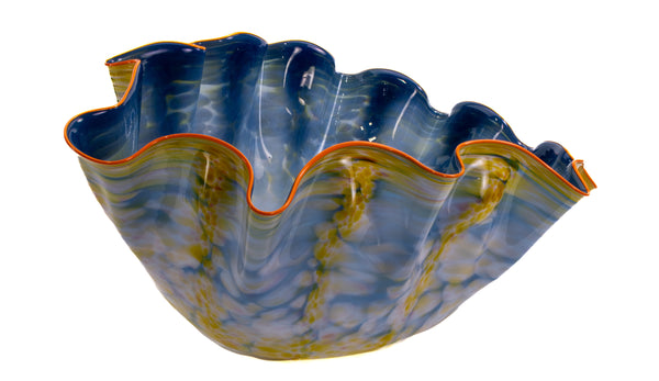 Dale Chihuly Large 28” Signed 1984 Harbor Blue Macchia with Tangerine Orange Lip Wrap