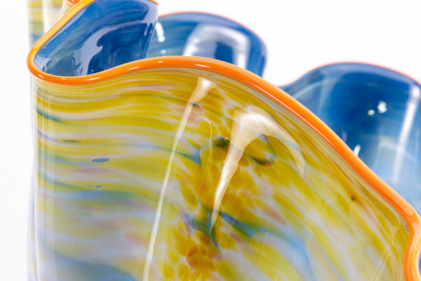Dale Chihuly Large 28” Signed 1984 Harbor Blue Macchia with Tangerine Orange Lip Wrap