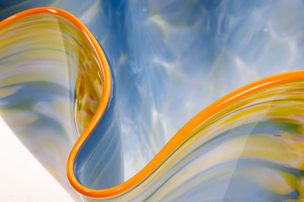 Dale Chihuly Large 28” Signed 1984 Harbor Blue Macchia with Tangerine Orange Lip Wrap