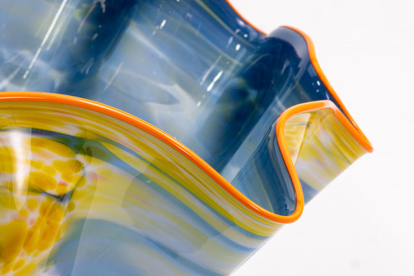 Dale Chihuly Large 28” Signed 1984 Harbor Blue Macchia with Tangerine Orange Lip Wrap