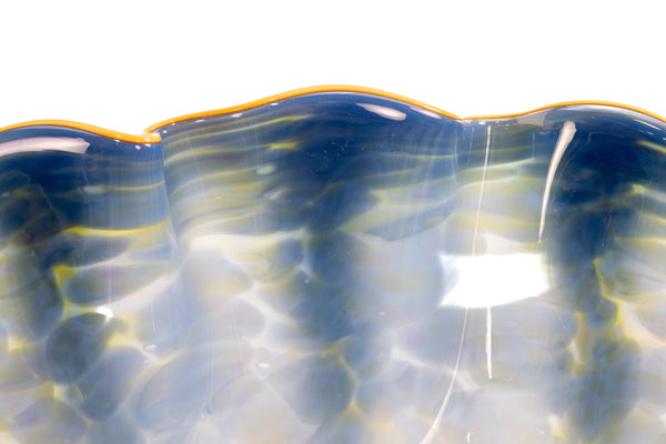Dale Chihuly Large 28” Signed 1984 Harbor Blue Macchia with Tangerine Orange Lip Wrap