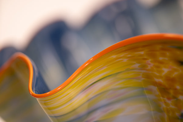 Dale Chihuly Large 28” Signed 1984 Harbor Blue Macchia with Tangerine Orange Lip Wrap