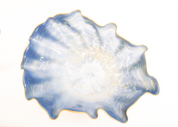 Dale Chihuly Large 28” Signed 1984 Harbor Blue Macchia with Tangerine Orange Lip Wrap
