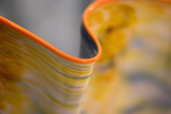 Dale Chihuly Large 28” Signed 1984 Harbor Blue Macchia with Tangerine Orange Lip Wrap