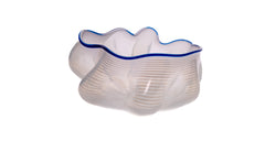 Dale Chihuly White Opalescent Seaform with Royal Blue Lip Wrap 1986 Signed Unique Hand Blown Glass