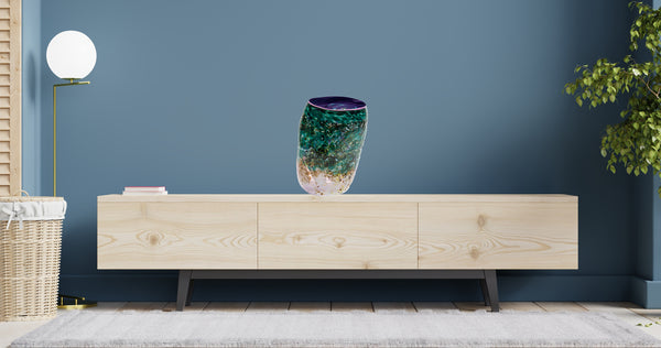 Dale Chihuly Deep Teal Soft Cylinder 1987 15” Signed Hand Blown Glass